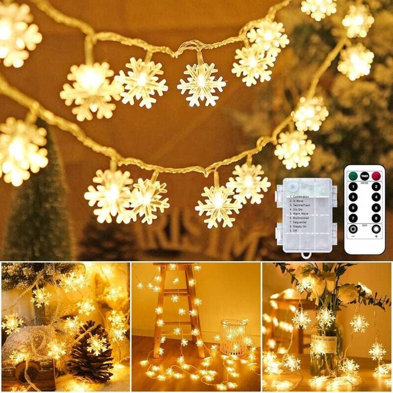 Lichterkette, 6 m, 40 LEDs, Weihnachts-Schneeflocken-Lichter, usb- und batteriebetrieben, wasserdicht, IP65, Dekoration,...