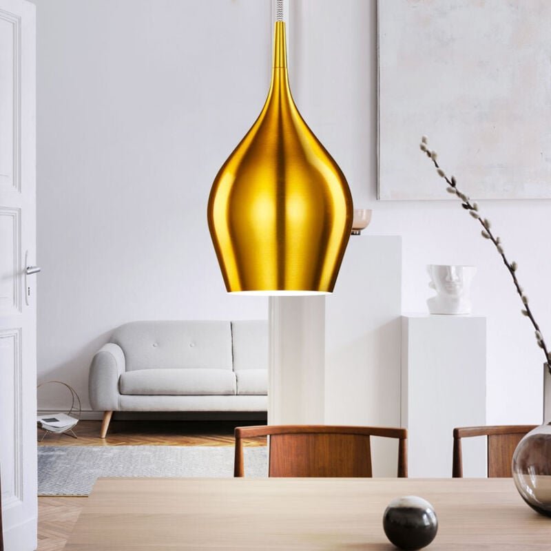 Pendelleuchte Hängelampe Esszimmerlampe Gold Wohnzimmer Aluminium, Aluminium, Glocken-Design, 1x E27, DxH 12x142 cm
