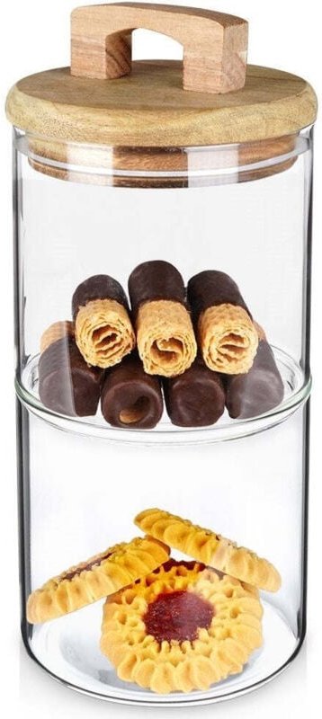 Excellent Houseware - Glas für Lebensmittelaufbewahrung, Holzdeckel