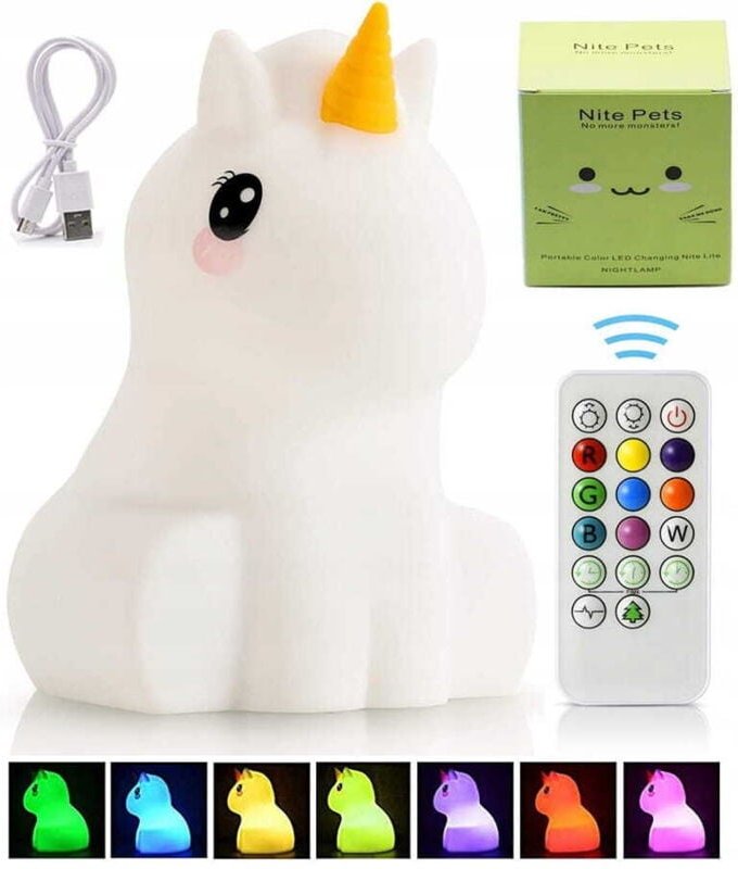 LED-Nachtlampe aus Silikon mit Einhornmotiv für Kinder