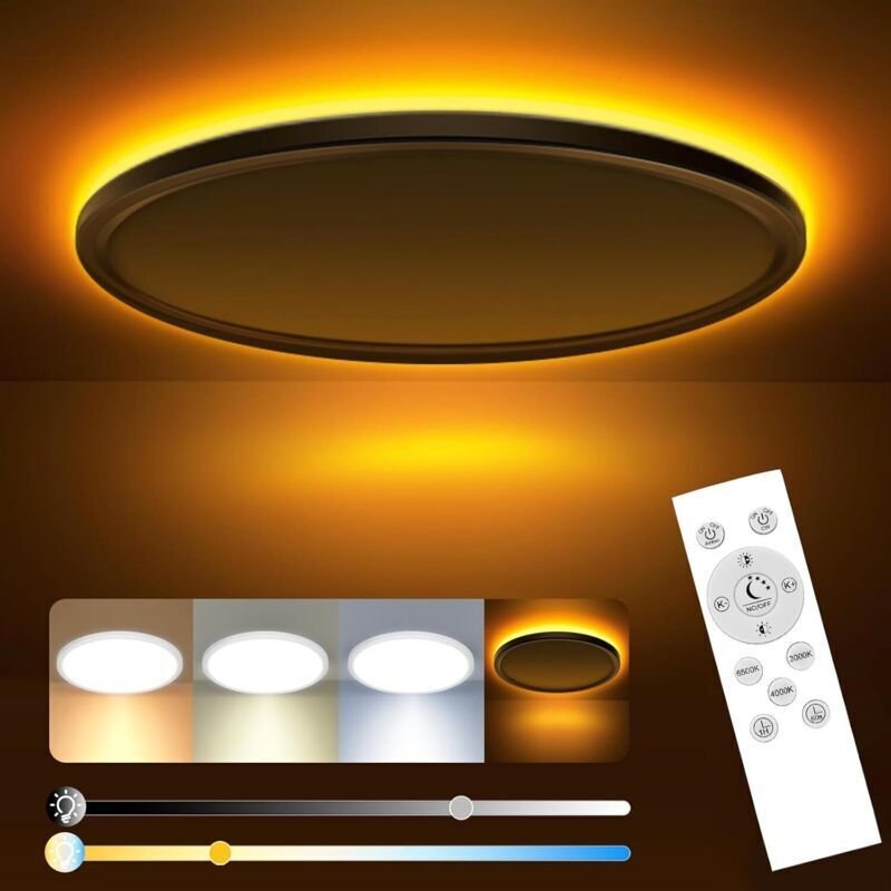Dimmbare LED-Deckenleuchte (24 W, 2800 lm) – inklusive Fernbedienung – Lichtfarbe einstellbar (1800 K–6500 K) – Ultrasch...