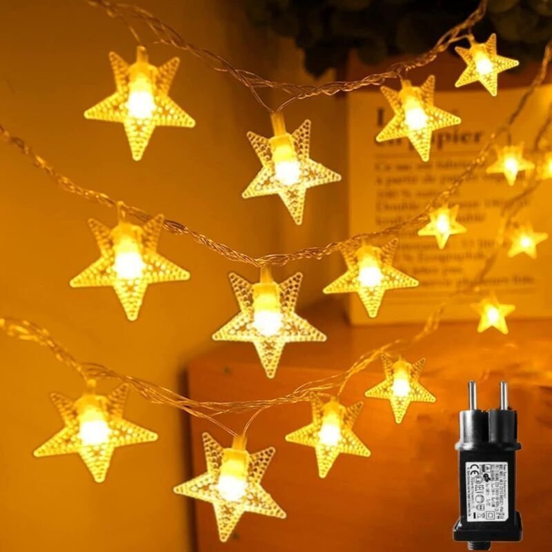 10 m lange Lichterkette mit 70 LEDs, mit Stecker, 8 Modi, wasserdicht, netzbetrieben, für drinnen und draußen, festliche...