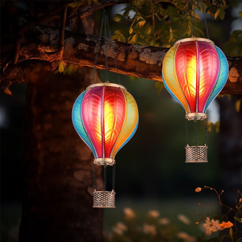 Solarlampe Hängeleuchte Außenlampe Heißluftballon bunt Feuereffekt Gartendeko Balkonlampe, 20x 0,5W 1600K warmweiß, DxH ...