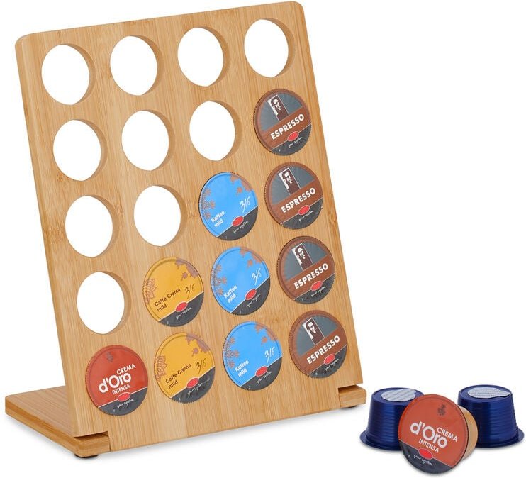 Relaxdays Kapselhalter für Cafissimo, Kaffeekapselhalter für 20 Kapseln, Kapselständer Bambus, HxBxT: 27x22x11 cm, natur