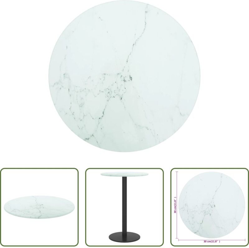 vidaXL Marmoroptik Tischplatte - Tischplatte Weiß Ø30x0,8 cm Hartglas in Marmoroptik