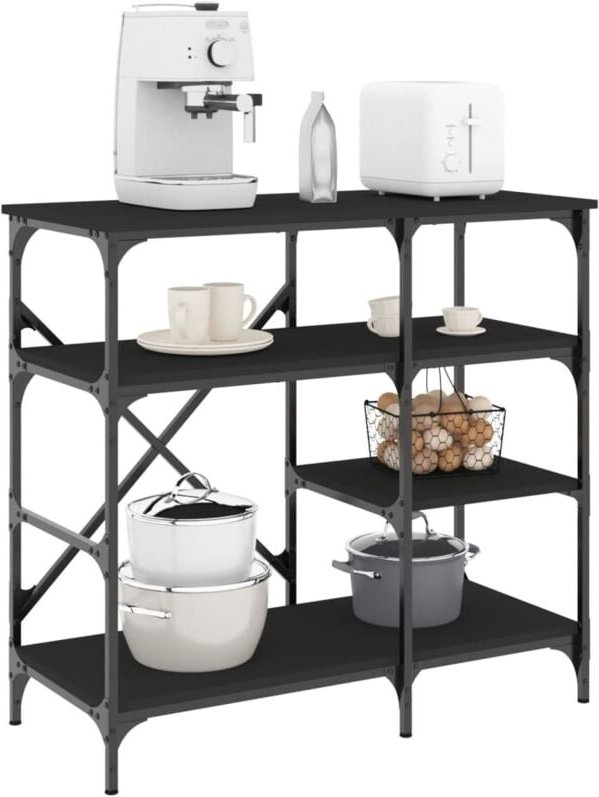 Bäckerregal Schwarz 90x40x84 cm Holzwerkstoff und Metall - Vidaxl