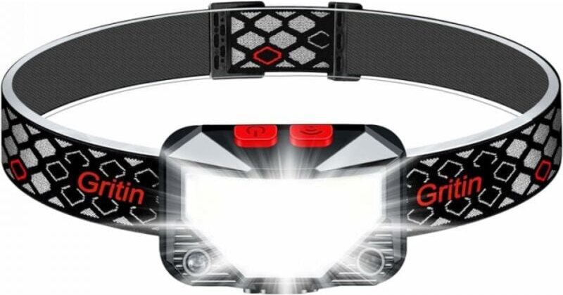 Gritin LED-Stirnlampe wiederaufladbar, superhelle Stirnlampe mit 8 Beleuchtungsmodi, Bewegungssensor & rotem Licht, IPX5...