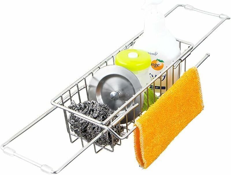 Küchenspülen-Organizer, ausziehbarer Schwammhalter, Teleskop-Abtropffläche, Edelstahl-Organizer 23–47 cm, multifunktiona...