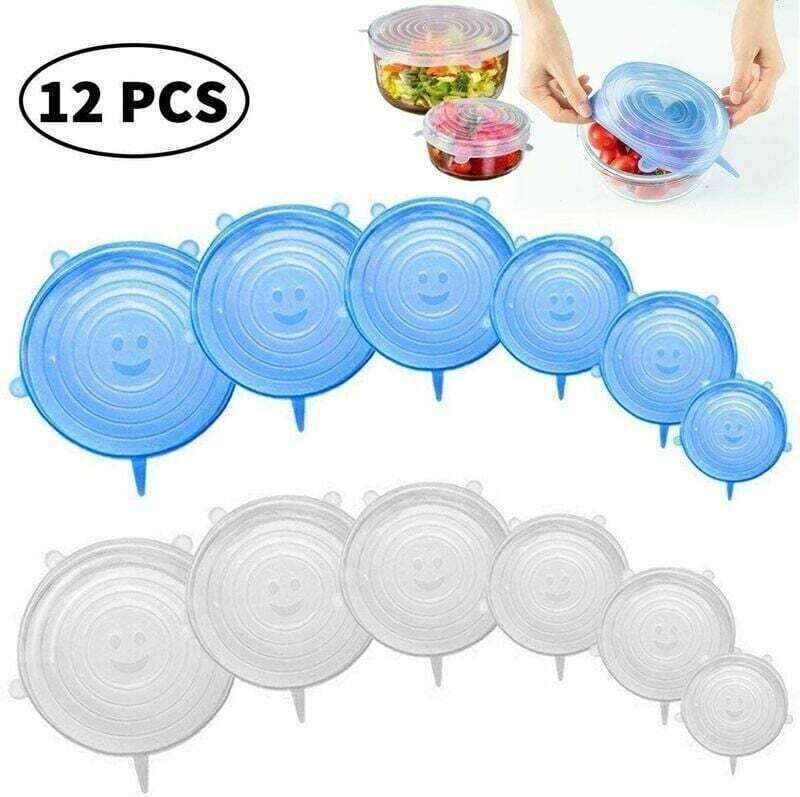 Jalleria - Silikon-Stretch-Deckel, 12 Silikon-Deckel in verschiedenen Größen, Silikon-Stretch-Deckel mit lfgb, sicherer ...