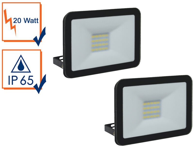 20 Watt LED Strahler ALU, 2er SET 5000 Kelvin Neutralweiß, IP65, 12x16cm