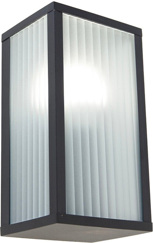 Smarte Außenwandleuchte schwarz mit geripptem Glas inkl. wlan A60 - Charlois