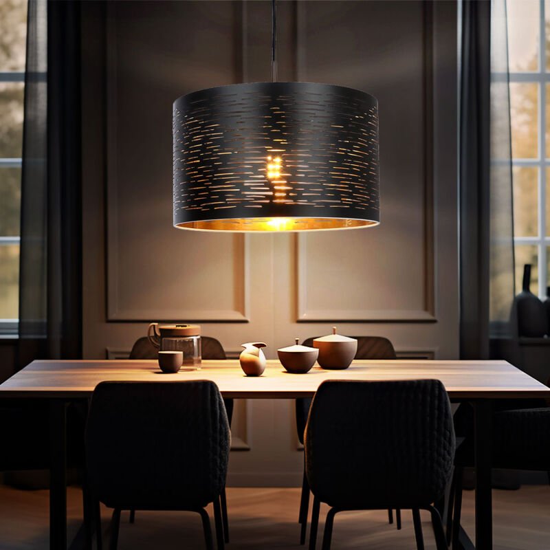 Hängeleuchte Pendelleuchte Wohnzimmerlampe Hängelampe rund Deckenleuchte Beleuchtung schwarz-gold, Metall Kunststoff, d ...