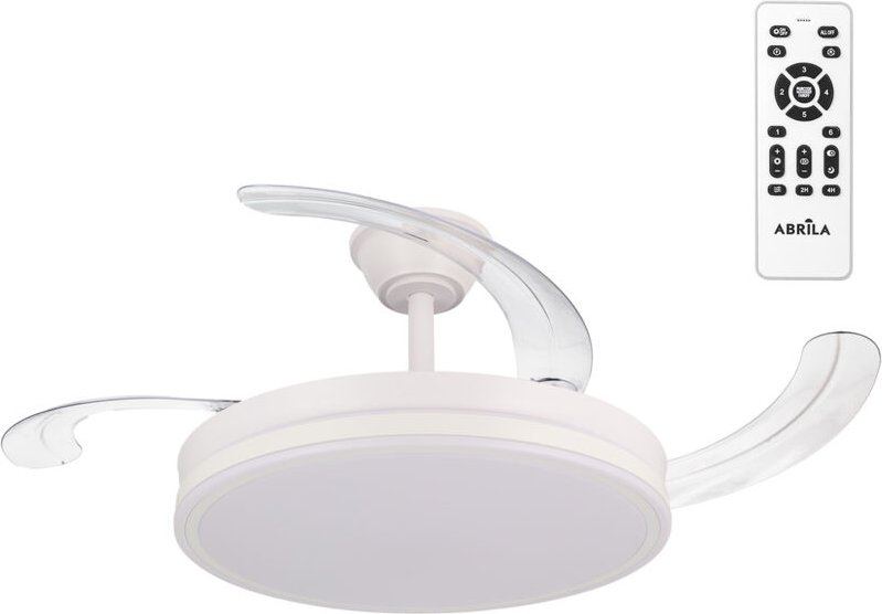 Greenice - 59W 6980lm Weißer 4-Blatt-Ventilator, Faltbar, 34,5/42x50/Ø107, 3 Farben. Fernbedienung + Dimmer