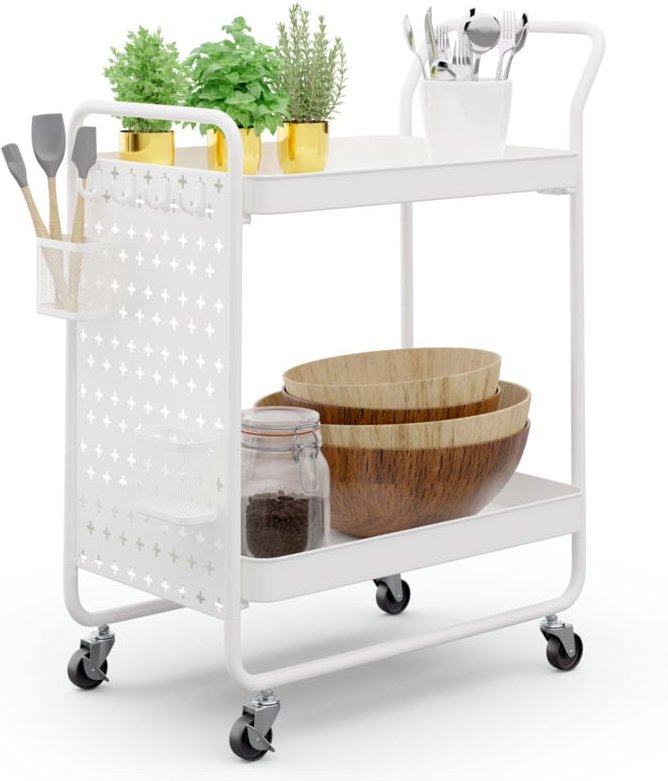 Servierwagen mit Rollen für Lebensmittel, Getränke & Kosmetik, Rollwagen aus Metall, Küchenwagen mit Arbeitsplatte, Rega...