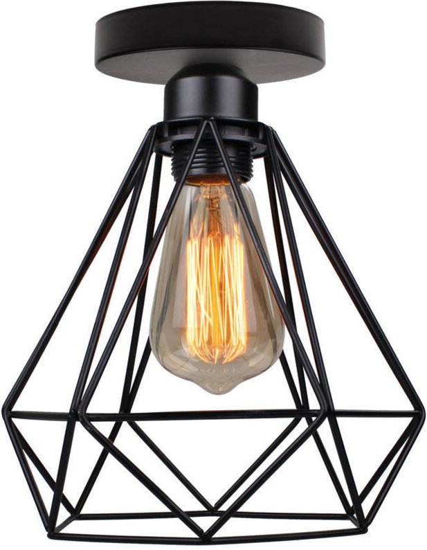 Industrielle quadratische Deckenleuchte im Metallkäfig-Stil, Kronleuchter mit Lampenschirm aus Eisen, E27, schwarze Deck...