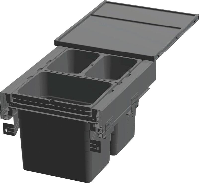 Ninka Abfalltrennsystem eins2pack Push-to-open - Korpusbreite 450mm, Dunkelgrau, 2x8L + 1x17L