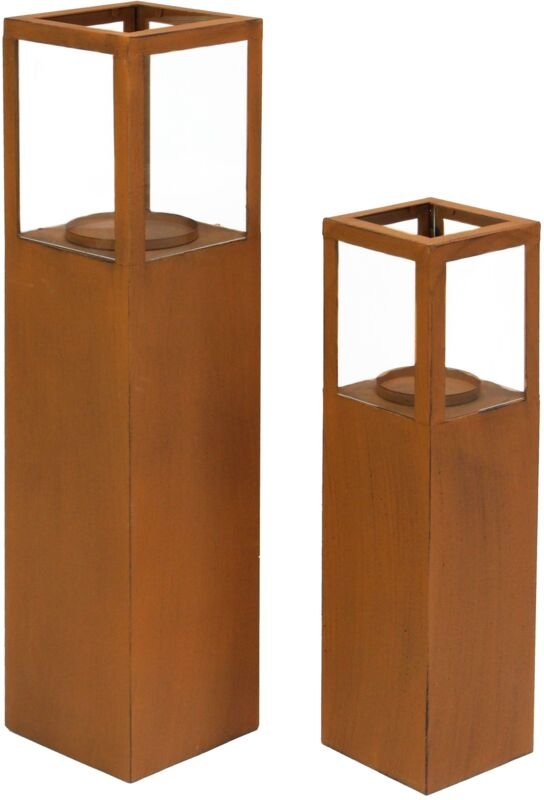 Thumbnail - Frank Flechtwaren - Windlicht-Säule 'Trend', 2er Set Kerze Schein Leuchte Lampe brennen, Rostdesign FF-229984