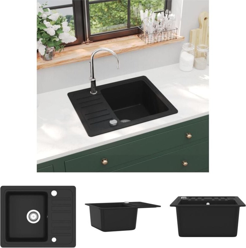 The Living Store Granitspüle Einzelbecken Schwarz - Küchenspülen & Spülbecken - Schwarz