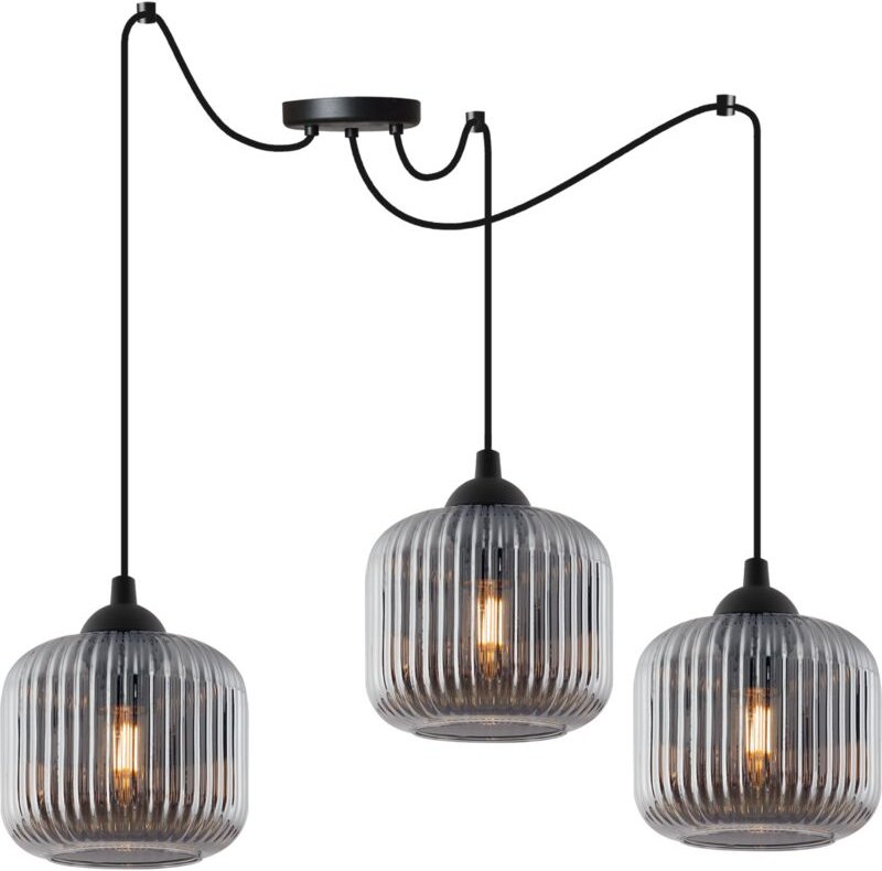 Riffle Spider Hängelampe Schwarz 3-Platten Graphit Lampenschirm Zylinder E27