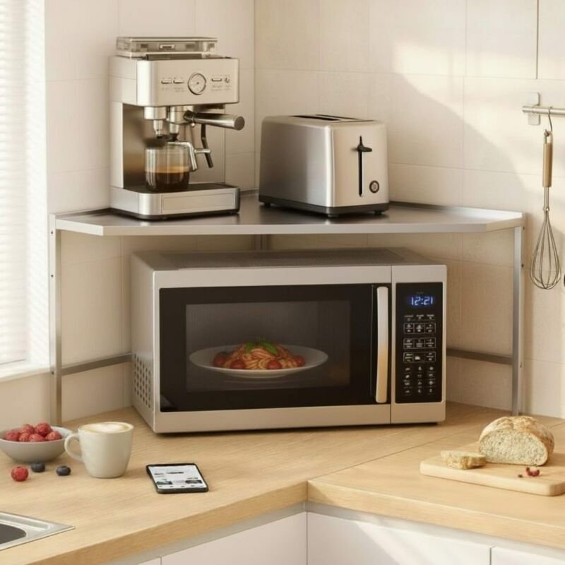 DanDiBo Eckregal Küche Arbeitsplatte Küchenregal 72x72 cm Mikrowellenregal Edelstahl 2 Stufig 96690 Mikrowellen Regal Ec...