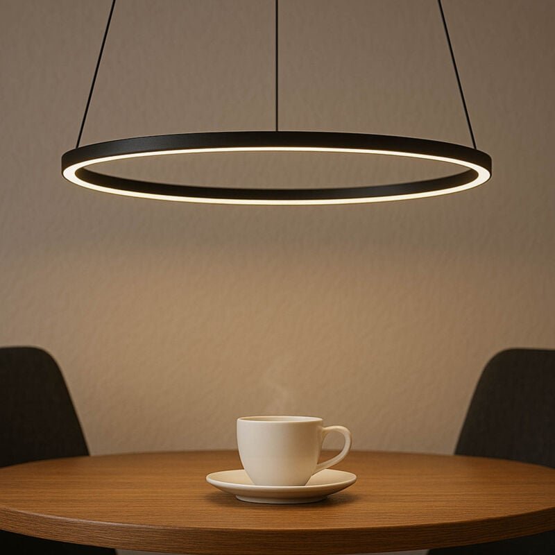 Licht-erlebnisse - led Pendelleuchte Aluminium Metall d: 45 cm rund h: max. 100 cm Schwarz 4000 k neutralweißes Licht