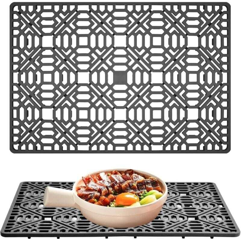 Tapis d'évier en silicone 40 x 27 cm, protège-évier de cuisine en silicone, tapis d'égouttage pliable et antidérapant, g...