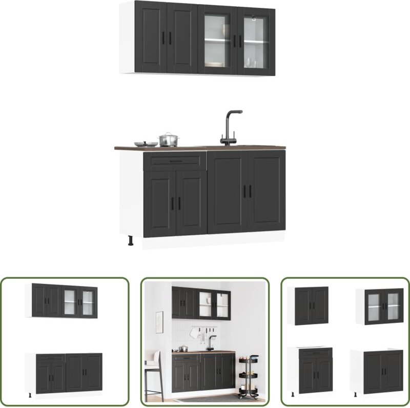 Küchenschränke - 4-tlg. Küchenschrank-Set Porto Schwarz Holzwerkstoff