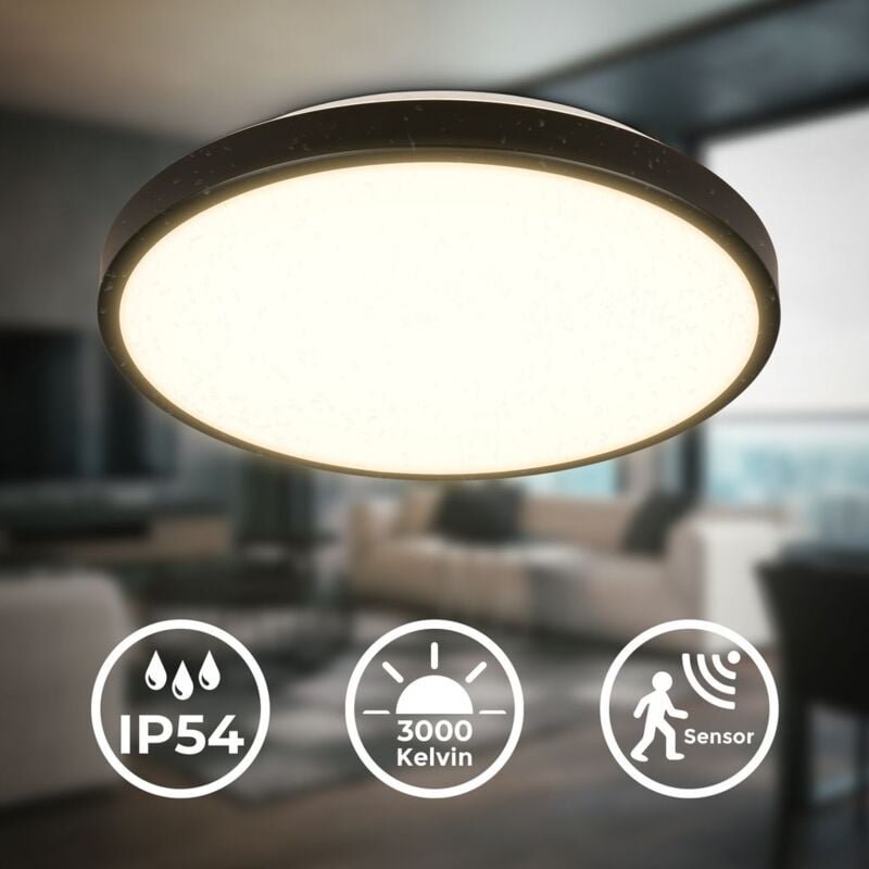 Thumbnail - B.k.licht - Deckenlampe Ø29 cm - 13W, 1300lm, led, mit Bewegungsmelder, IP54, warmweiß, schwarz