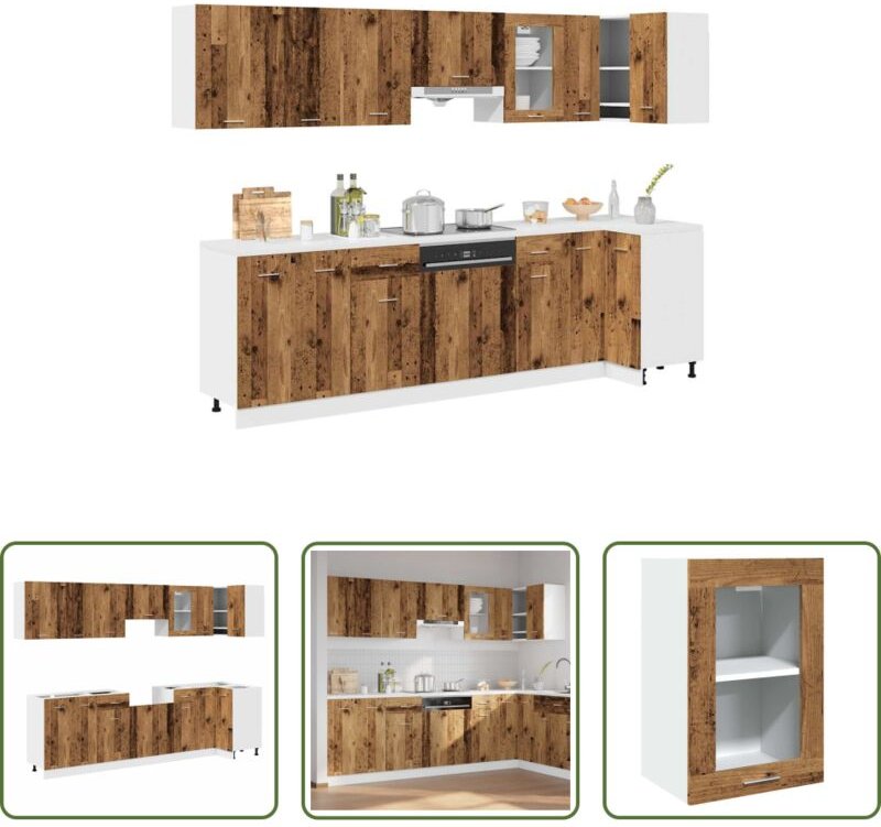 vidaXL Holzwerkstoff - 11-tlg. Küchenschrank-Set Lyon Altholz-Optik Holzwerkstoff