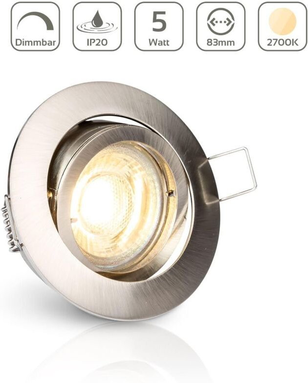 Einbauspot IP20 rund schwenkbar Bajonettverschluss - Farbe: Edelstahl-gebürstet - LED Leuchtmittel: GU10 5W warmweiß dim...