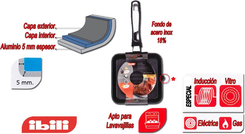 Induplús Aluminium-Grillpfanne 18 x 18 cm, 5 mm