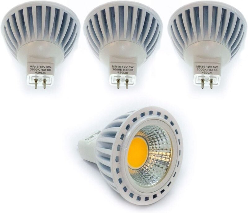 4er-Pack LED-Lampen 5 W/12 Vdc – Sockel GU5.3 (MR16) – 3000 K (warmweiß) 50.000 Stunden – idealer Halogenersatz [Energie...