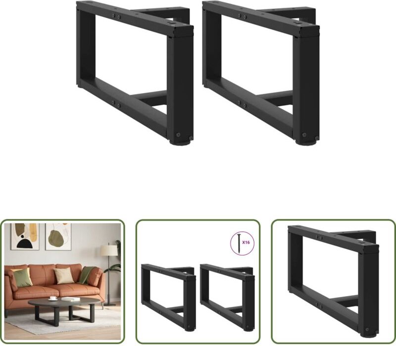 vidaXL T-Form - Couchtischbeine T-Form 2 Stk. Schwarz 60x25x(30-31) cm Stahl