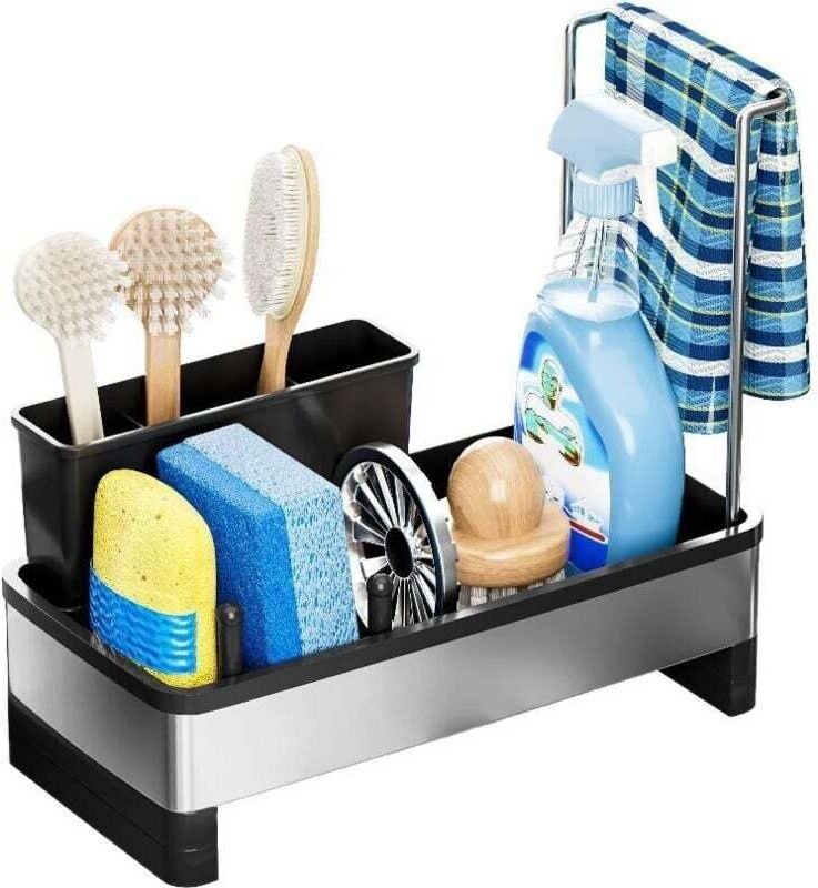 Étagère de rangement pour évier, étagère de rangement de cuisine, porte-éponges, égouttoir pour produits d'entretien ave...