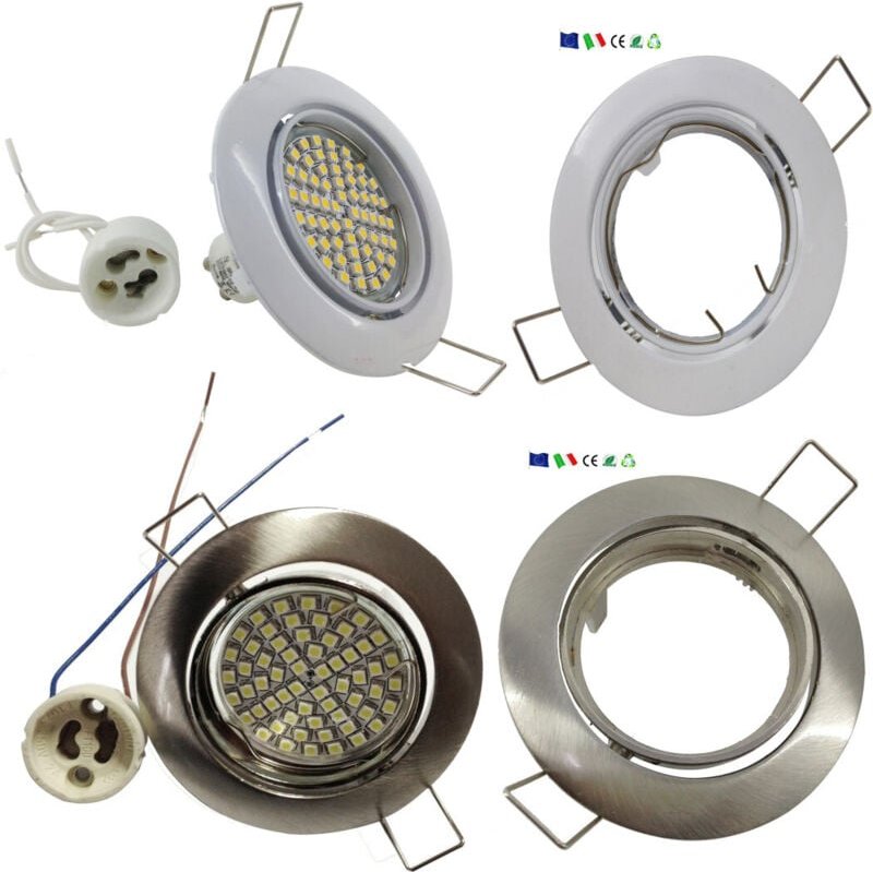 Trade Shop Traesio - Trade Shop - faretto incasso 5W lampadina led GU10 60 smd 220V orientable acciary und bianco - Weiß