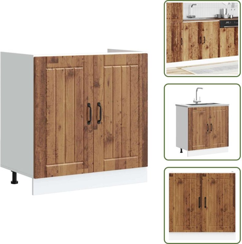 The Living Store Spülenunterschrank Lucca Altholz-Optik Holzwerkstoff - Küchenmöbel