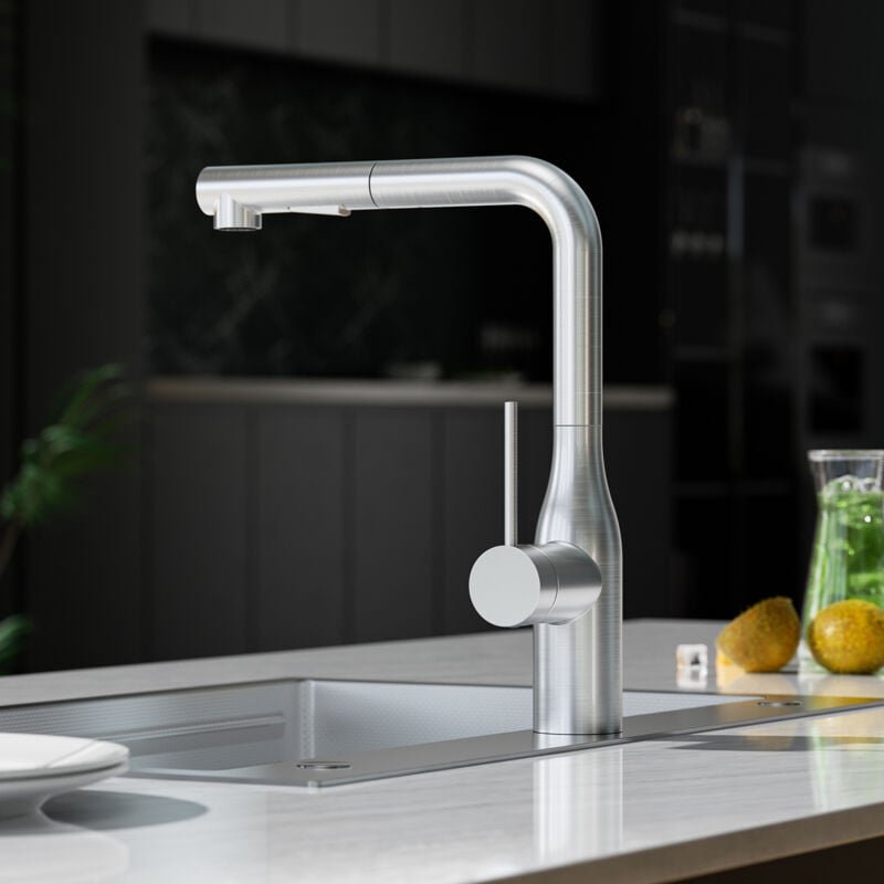 Küchenarmatur mit ausziehbarer Brause, gebürsteter Edelstahl Küchenwasserhahn, 360° drehbar, 2 Spülmodi - Cecipa Max