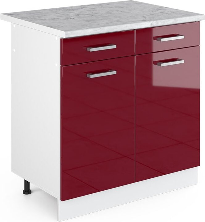 Vicco - Küchenunterschrank R-Line, Bordeaux Hochglanz, 80 cm , ap Marmor