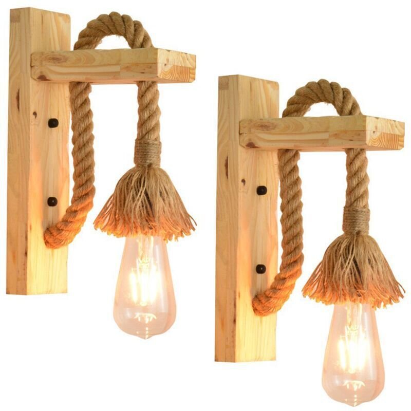Industrielle Innenwandleuchte, Ultrixe dekorative Wandleuchte aus Holz, Hanfseil-Wandlampen für Café, Hotel, Restaurant,...