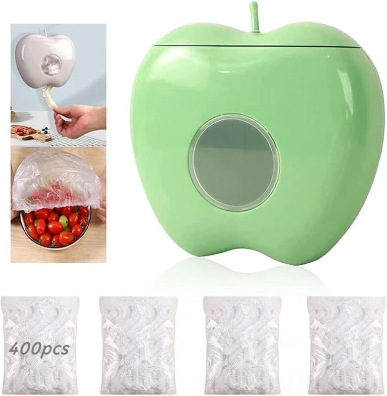 Grüne Aufbewahrungsbox aus Kunststoff mit integrierter Hülle für Frischhaltefolie, zur Küchenorganisation, 1 Stück