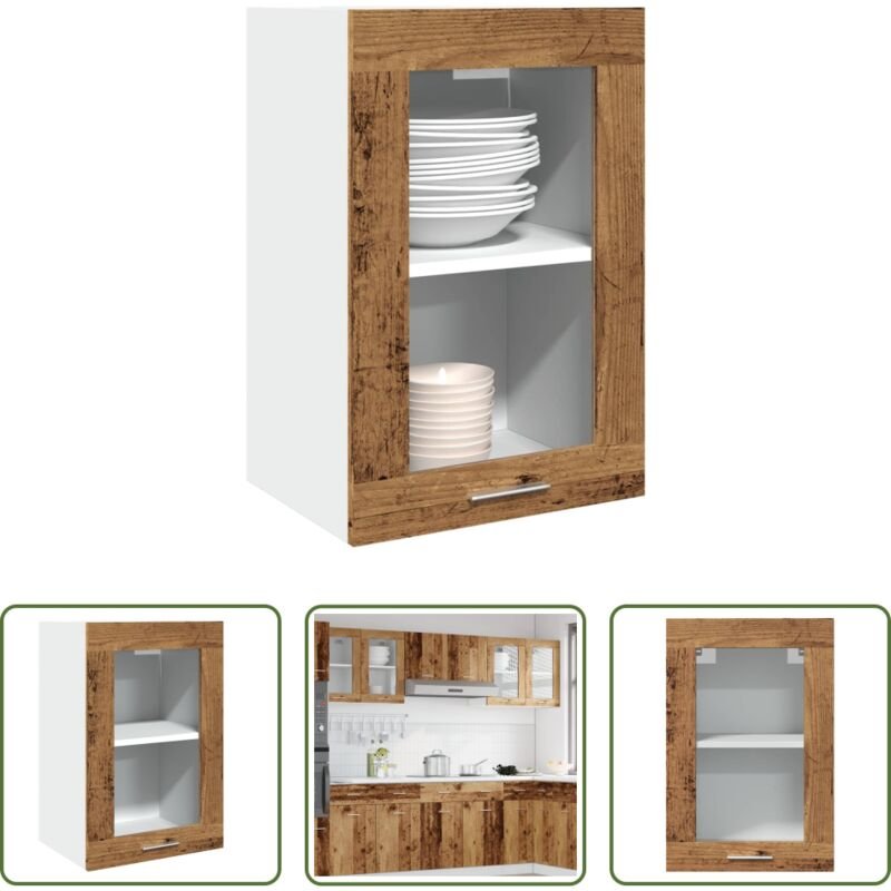 vidaXL Holzwerkstoff - Hängeschrank Lyon Glas Altholz-Optik 40x31x60 cm Holzwerkstoff