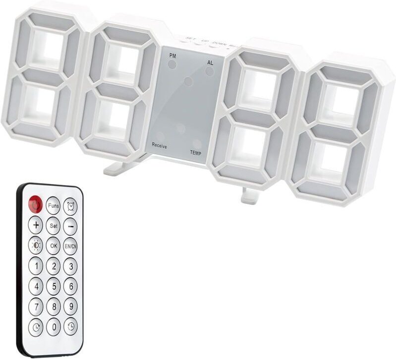 Digitale 3D-LED-Wanduhr, Lichtwecker, Stummfunktion, Schlummerfunktion, einstellbare Helligkeit, 12-/24-Stunden-Anzeige,...