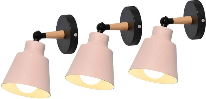 3x Wandleuchte Holz, Moderne Wandlampe Innen mit Metall Lampenschirm, Wandstrahler Art Licht Decor für Wohnzimmer Schlaf...