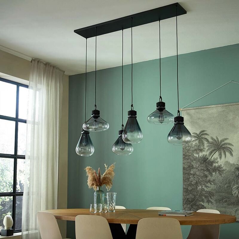 Thumbnail - Pendelleuchte Esstischlampe Hängelampe Rauchglas 6 flammig Wohnzimmerleuchte