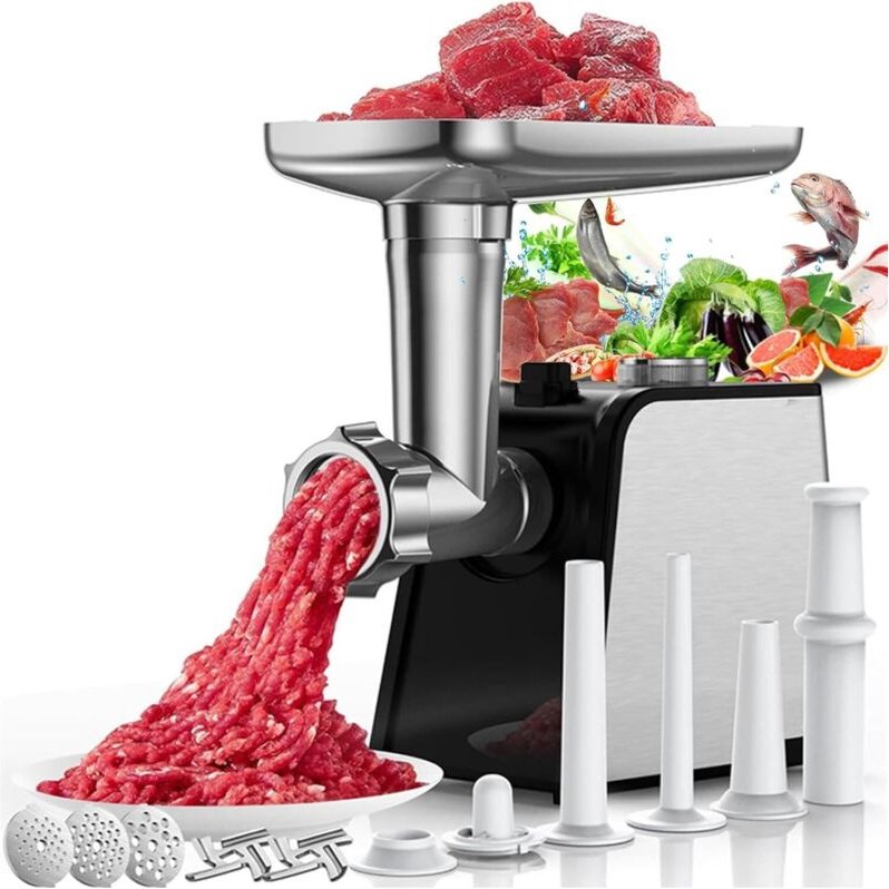 Elektrischer Fleischwolf mit Wurstfüller, 3-in-1 Edelstahl, elektrischer Fleischwolf und Wurstmaschine mit 3 Wurstfüllro...