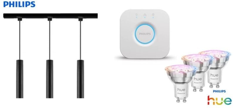 Philips Pendelleuchte 3er Spot Paxie Easy Link + Smart-Home Hue Bridge schwarz 157 cm warmweiß-kaltweiß RGB