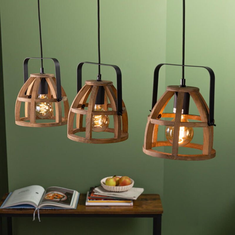 Brilliant - Lampe Calley Pendelleuchte 3flg holz dunkel/schwarz Aluminium schwarz 3x A60, E27, 42 w