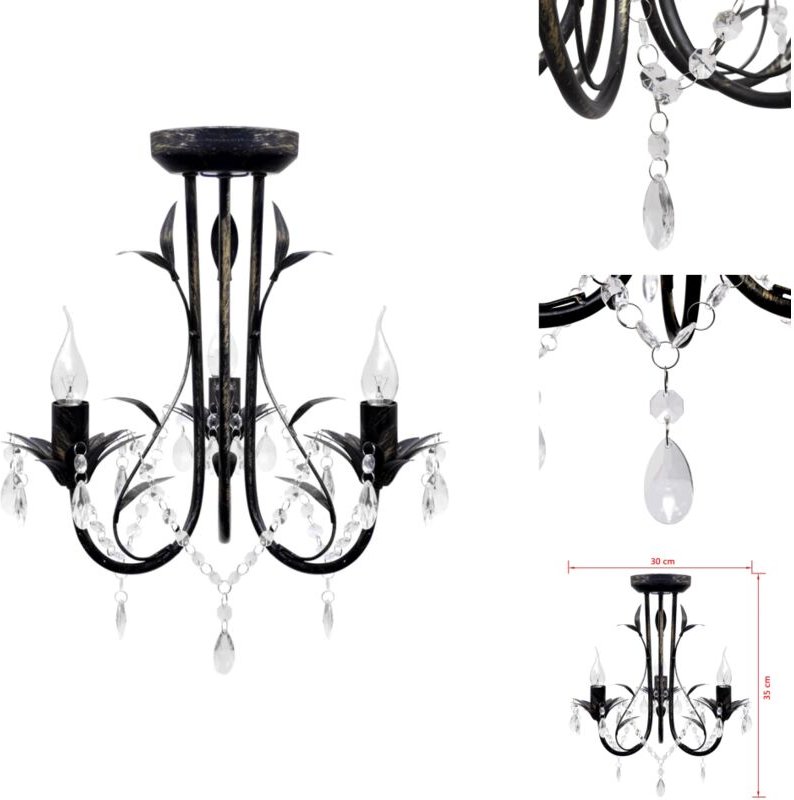 Vidaxl - Kronleuchter - Decknlampe Art Novau mit Kristallperlen 3 x E14 - Schwarz