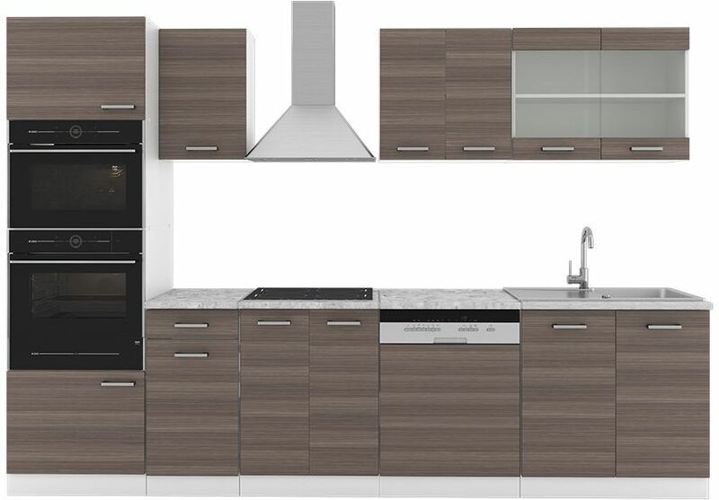 Vicco - Küchenzeile R-Line, Edelgrau/Weiß, 300 cm mit Hochschrank, ohne Arbeitsplatte