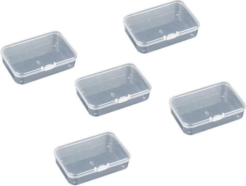Set mit 5 quadratischen, durchsichtigen Aufbewahrungsboxen aus Kunststoff mit Deckel zur Aufbewahrung kleiner Gegenständ...